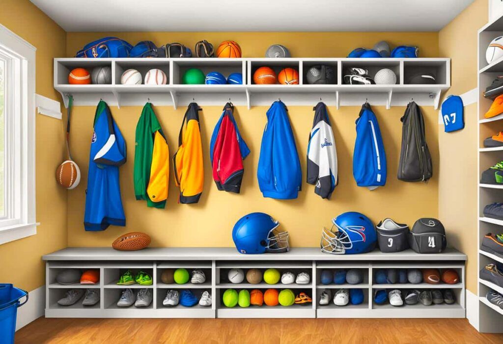 mudroom space for sports equipment