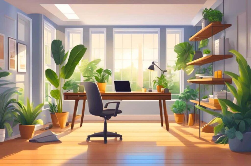 home office space indoor plants